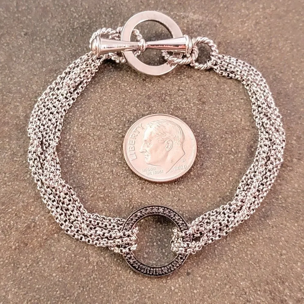 New Black Circle Chain Multi Silver Strands Toggle Bracelet